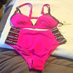 Bebe Hot Pink Bikini with Logo Straps